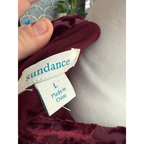 Sundance Regina Burgundy Velvet Burnout Floral Silk Blend Button-Up Sz. L - Picture 7 of 8